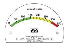 SJ Gauge Custom Dial of Pressure Gauge: mm Water