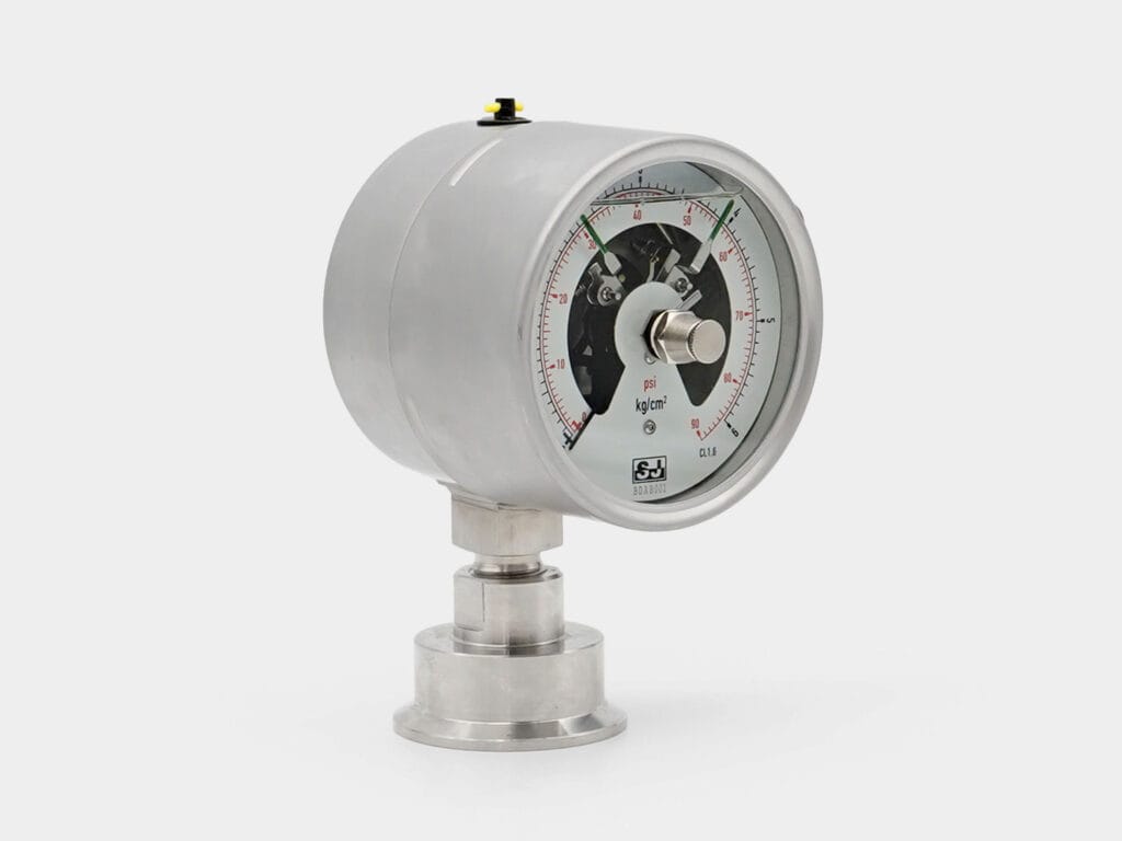 Sanitary tri-clamp gauge with double contacts for pressure control