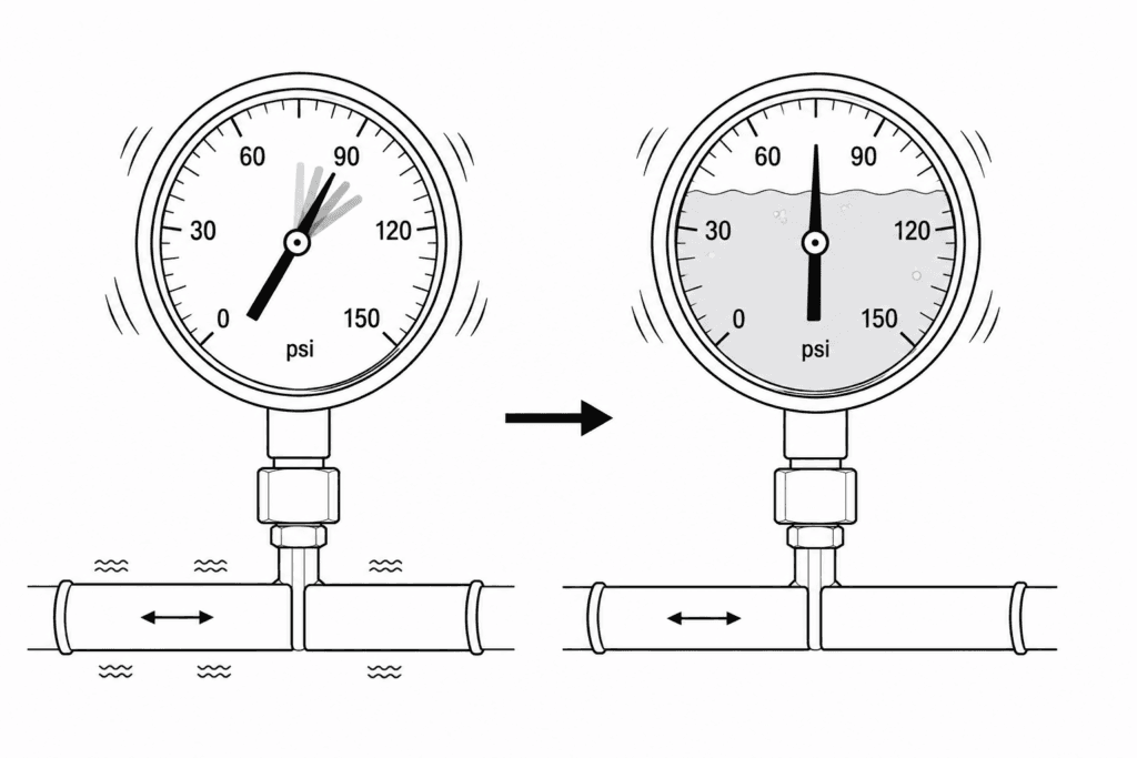 Liquid-filled pressure gauge reducing pipeline vibration and pointer fluctuation