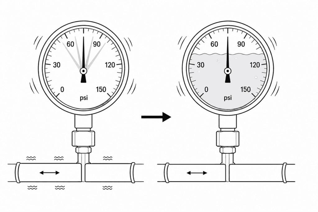 Liquid-filled pressure gauge reducing pipeline vibration and pointer fluctuation