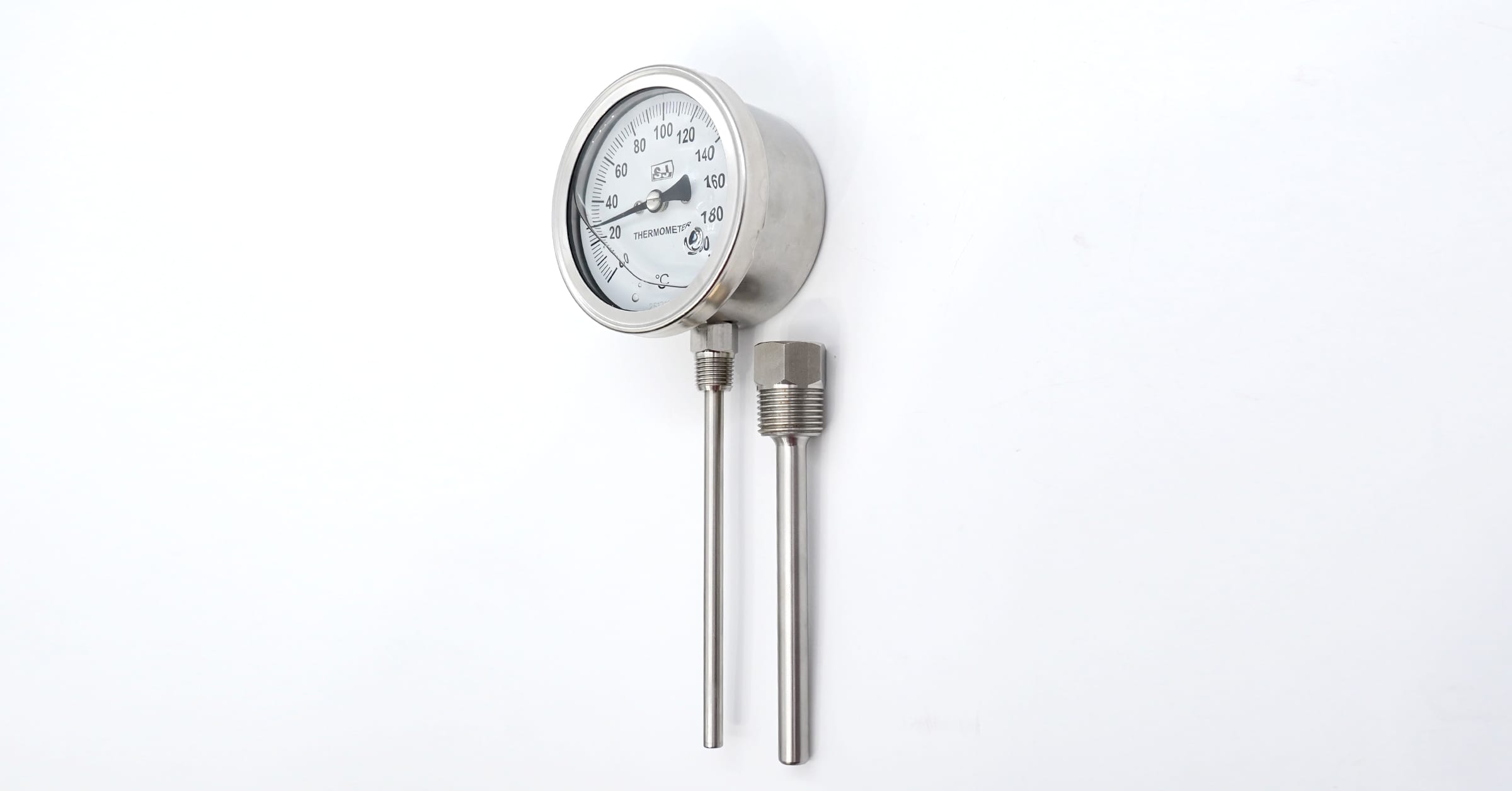 SJ Gauge industrial thermometer and separate threaded thermowell