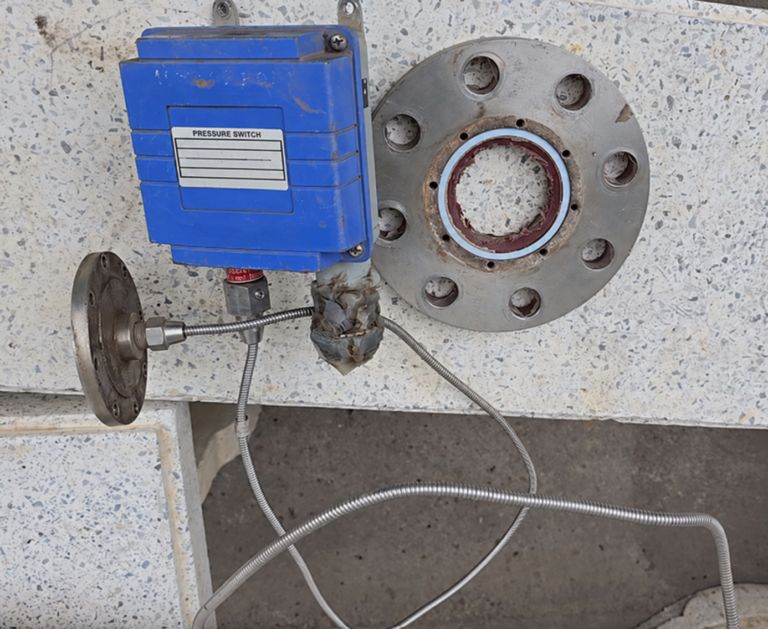 Flanged seal assembly with capillary and pressure switch in a workshop
