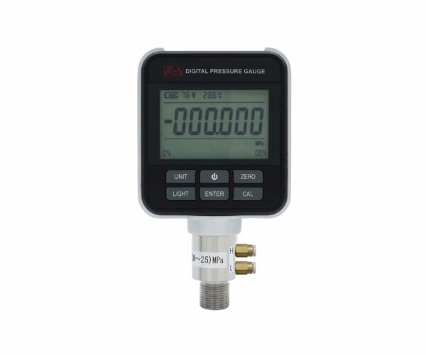 Đồng hồ đo áp suất kỹ thuật số SJ Gauge PRD-108 với hai cổng đo áp suất bên hông. SJ Gauge PRD-108 digital pressure gauge with two side pressure ports